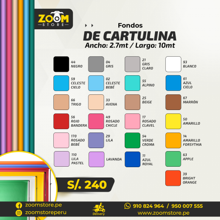 FONDO DE CARTULINA BEAUTY 2.7M X 10M ( CADA UNO TENEMOS 24 COLORES DISPONIBLES) FONDO DE CARTULINA BEAUTY 2.7M X 10M ( CADA UNO TENEMOS 24 COLORES DISPONIBLES)