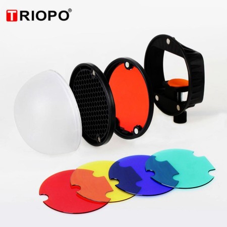 magdome TR-7 TRIOPO (INCLUYE adaptador imantado, difusor cúpula, grilla y 4 gel de colores)